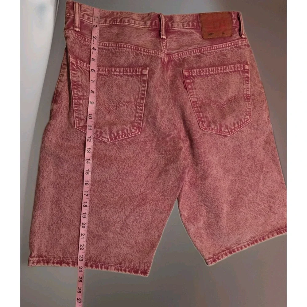 Vintage LEVI Levis Shorts 569 Sz 34 Pink Red White Wash Loose Straight Denim